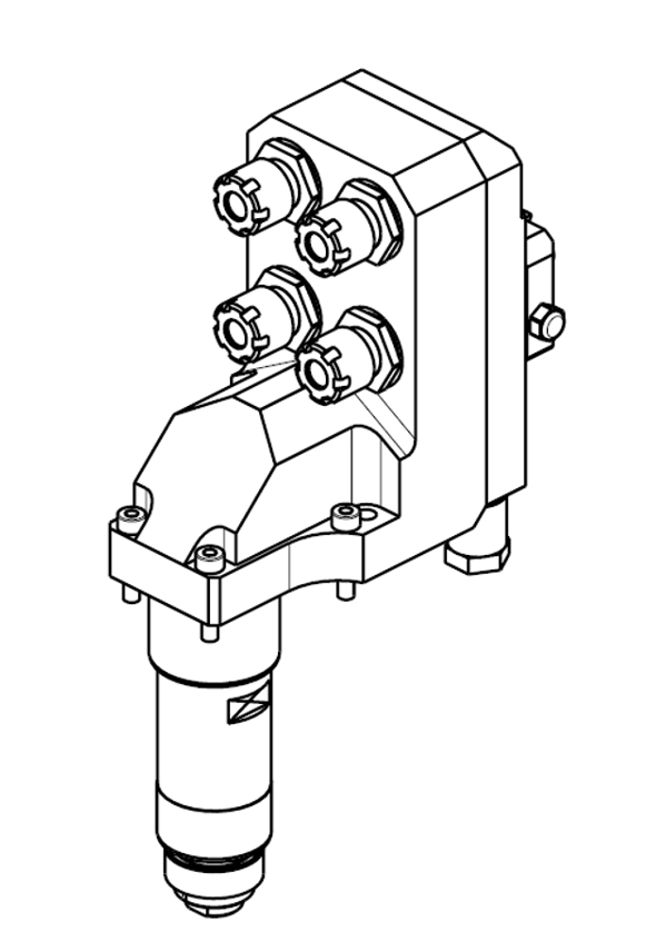 AXIAL GEARED-UP I=1:2 MULTIPLE 4 OUTLET DRIVEN TOOL